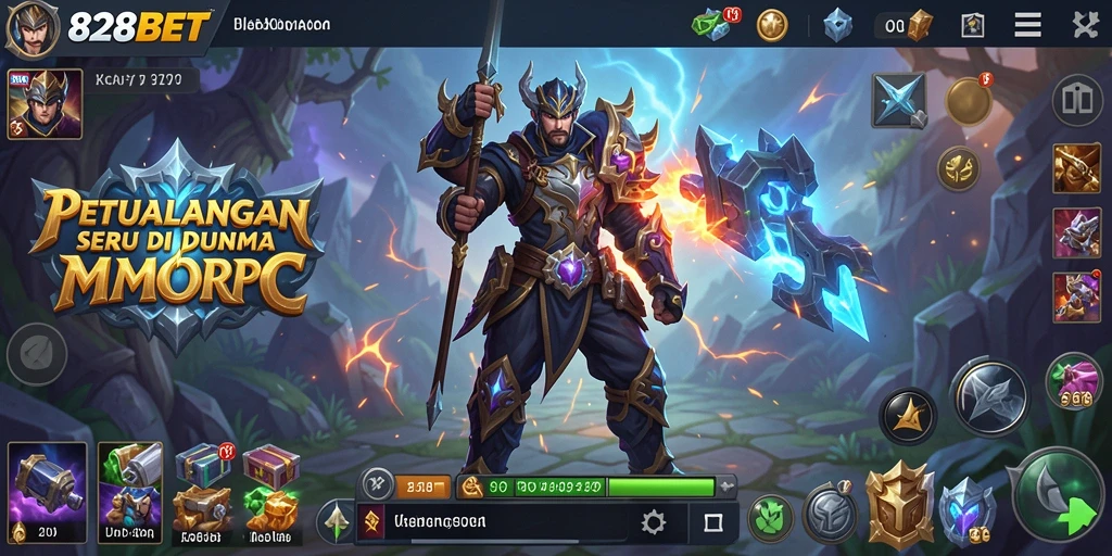 Tangkapan layar menunjukkan petualangan seru dalam MMORPG 828BET.