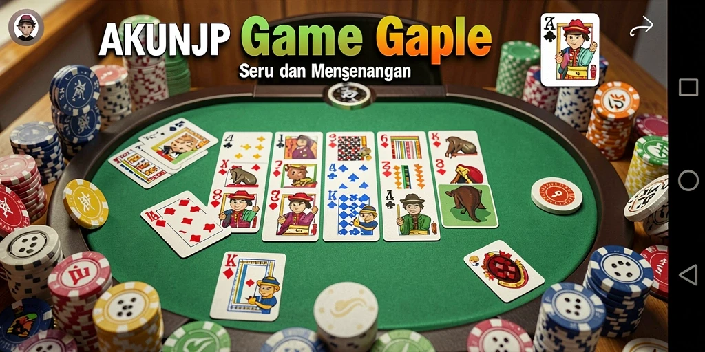 Screenshot gameplay seru dalam aplikasi AKUNJP yang menampilkan permainan Gaple.