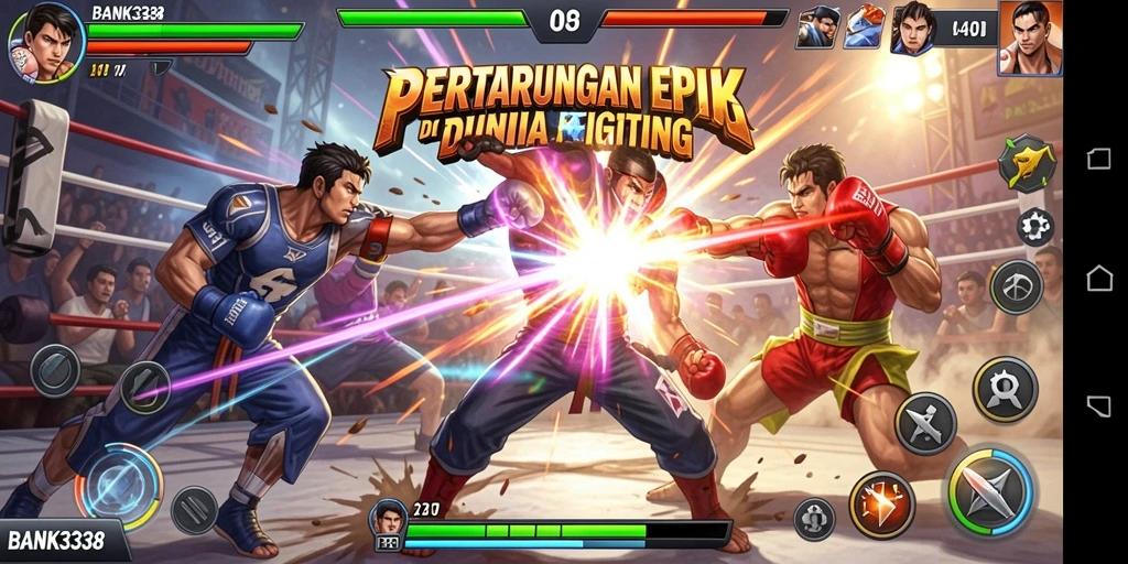 Tampilan layar permainan BANK338 dengan aksi pertarungan yang intens.