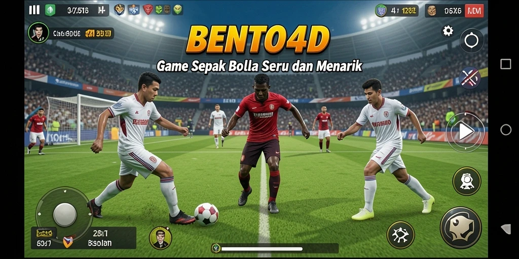Tampilan gameplay BENTO4D dengan aksi sepak bola yang mendebarkan.