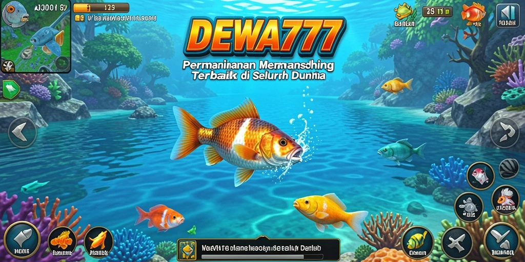 Tampilan gameplay DEWA777 yang menampilkan momen menangkap ikan.