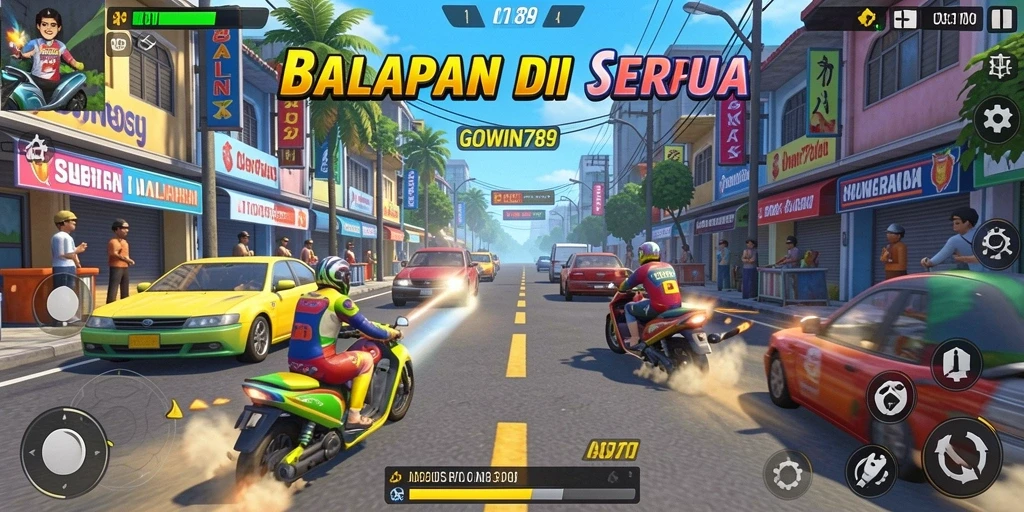 Tampilan gameplay balapan mendebarkan di GOWIN789.