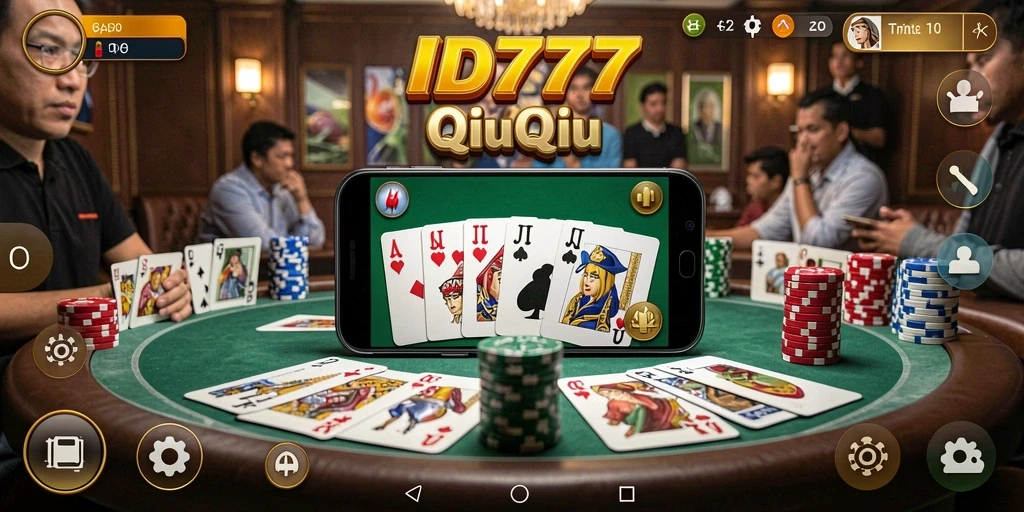 Screenshot ID777 menunjukkan aksi seru permainan QiuQiu.