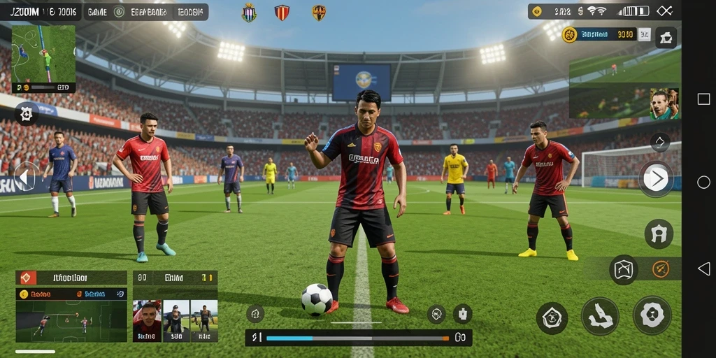 Tampilan gameplay J200M yang memukau dan realistis dalam pertandingan sepak bola.