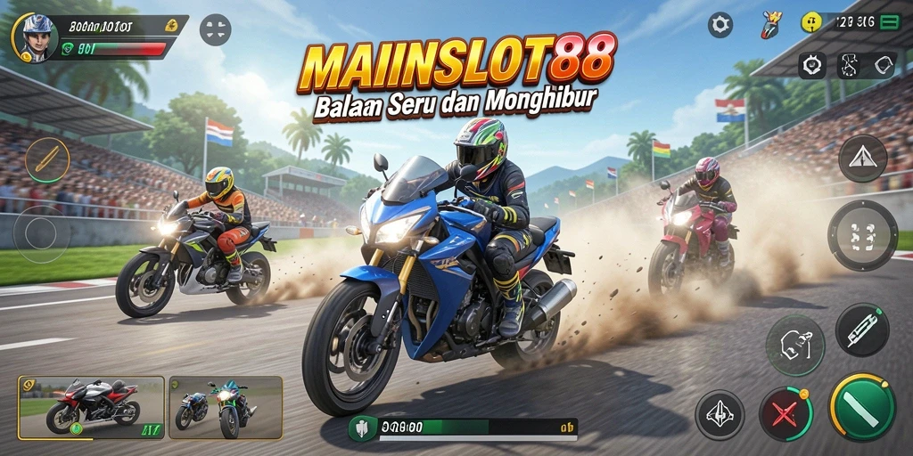 Gameplay seru balapan motor di sirkuit menantang.