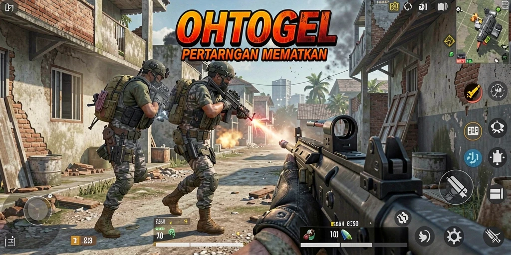 Tangkapan layar gameplay OHTOGEL yang penuh aksi dari pertempuran FPS.