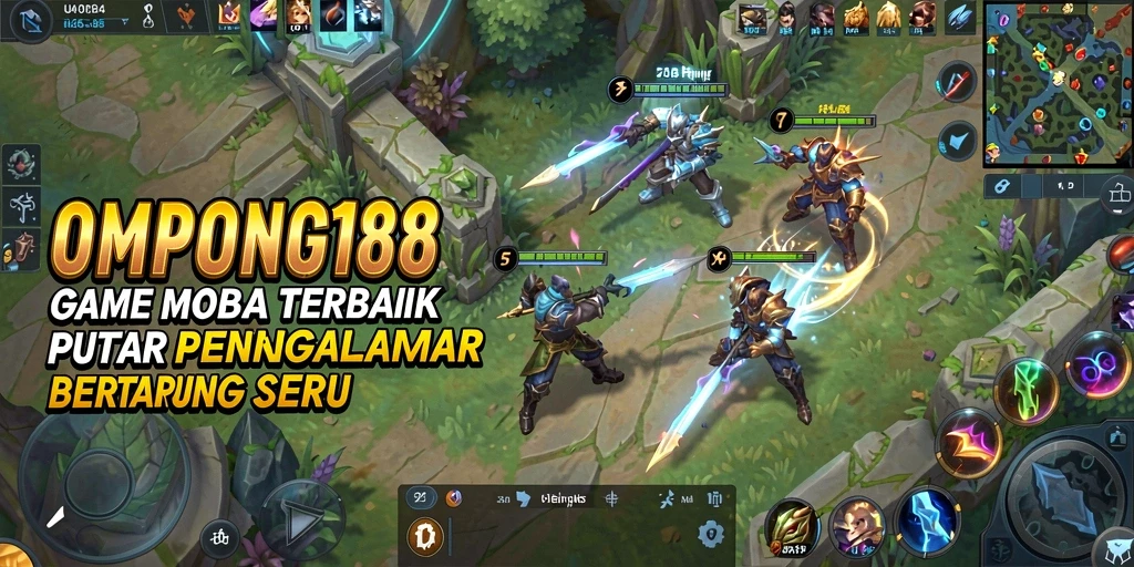Tampilan screenshot OMPONG188 yang menampilkan pertarungan intens di arena MOBA.