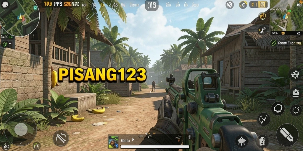 Tampilan gameplay seru pada PISANG123 di arena pertarungan.