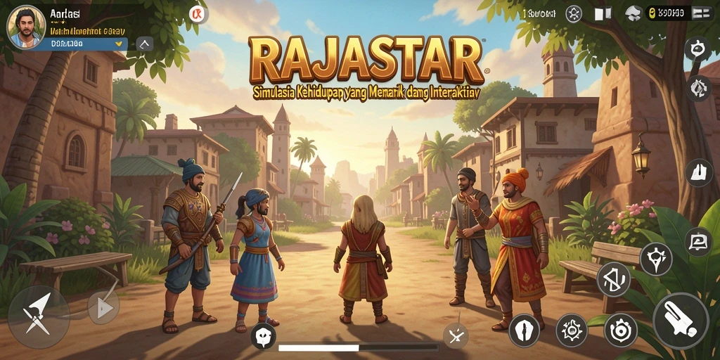 Tampilan gameplay utama RAJASTAR yang menampilkan interaksi hidup yang dinamis.