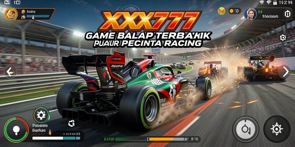 Tangkapan layar XXX777 menampilkan aksi balapan seru di lintasan.